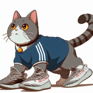 a cat wearing a shirt and shoes